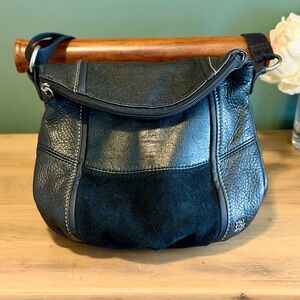 The Sak Deena Flap Black Leather Crossbody Adjustable Strap Bag